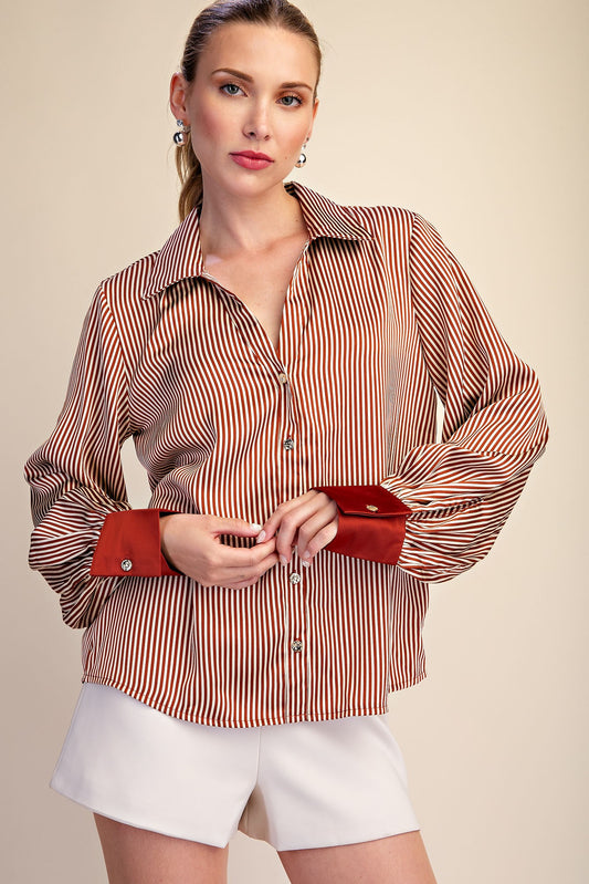 Orphan Stripe Shirt V Neck Collar Neck Button Down