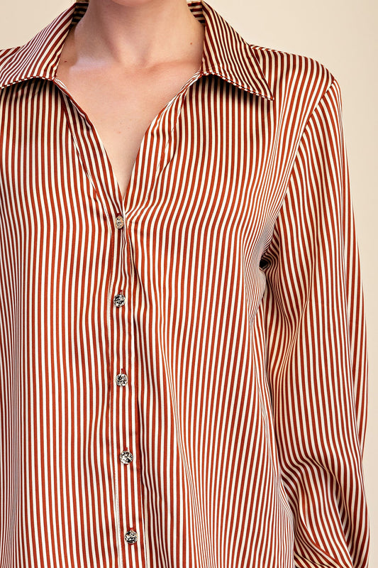 Orphan Stripe Shirt V Neck Collar Neck Button Down