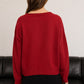 Boat Neck Raw Edge Knit Pullover Sweater