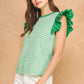 Corbin Textured Stripe Bubble Ruffle Sleeve Knit Tee Top
