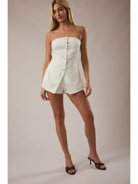 Coincidence Strapless White Denim Romper