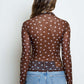 Dunlap Polka Dot Mesh Neck Long Sleeve Knit Top