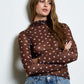 Dunlap Polka Dot Mesh Neck Long Sleeve Knit Top