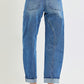 Shepherd Mid Rise Crop Barrel Curved Seam Line Detail Cuffed Jeans by Risen