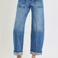 Shepherd Mid Rise Crop Barrel Curved Seam Line Detail Cuffed Jeans by Risen
