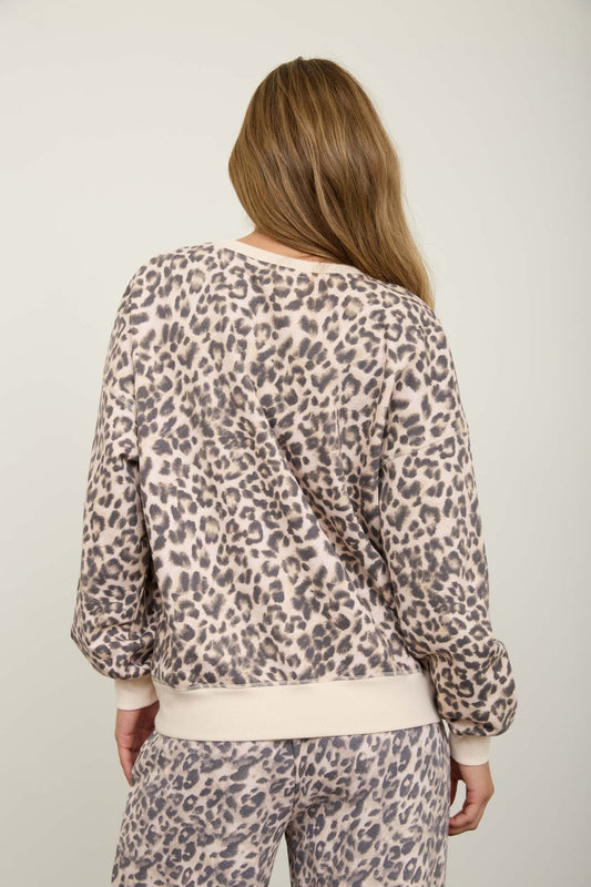 Walter Leopard Contrast Trim Long Sleeve Sweatshirt