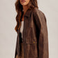Utility Jacket Collared Faux Leather Zipper Front Utility Jack
