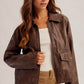 Utility Jacket Collared Faux Leather Zipper Front Utility Jack