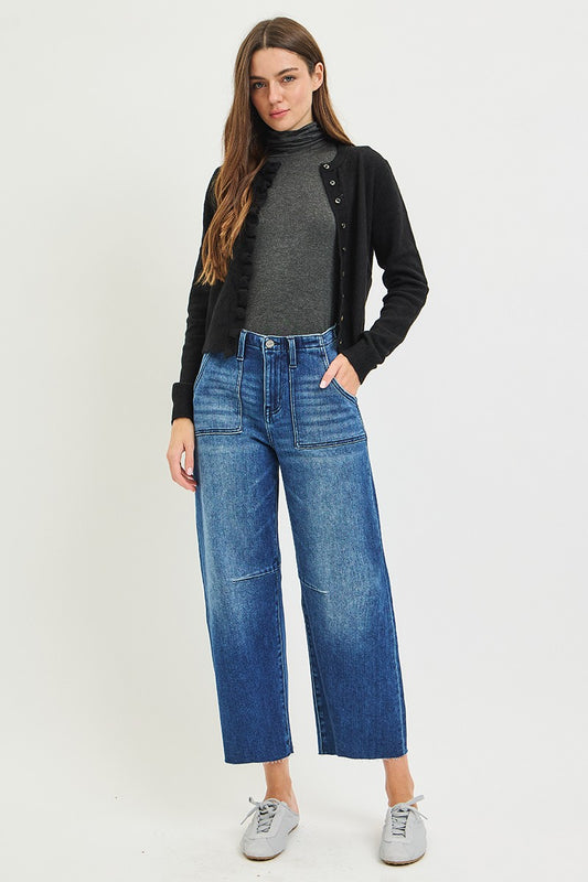 Formation Slouchy Crop Barrel Patch Pocket Jeans by Risen