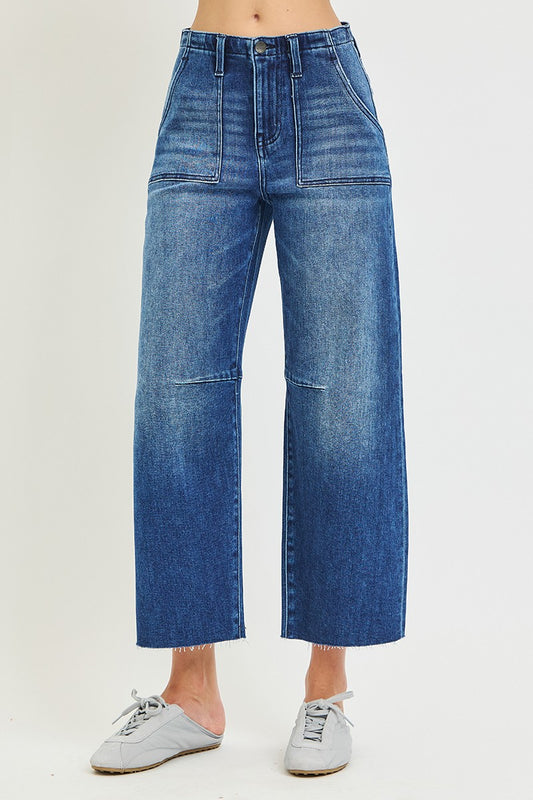Formation Slouchy Crop Barrel Patch Pocket Jeans by Risen