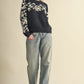 Apology Contrast Knit Floral Embroidery Sweater