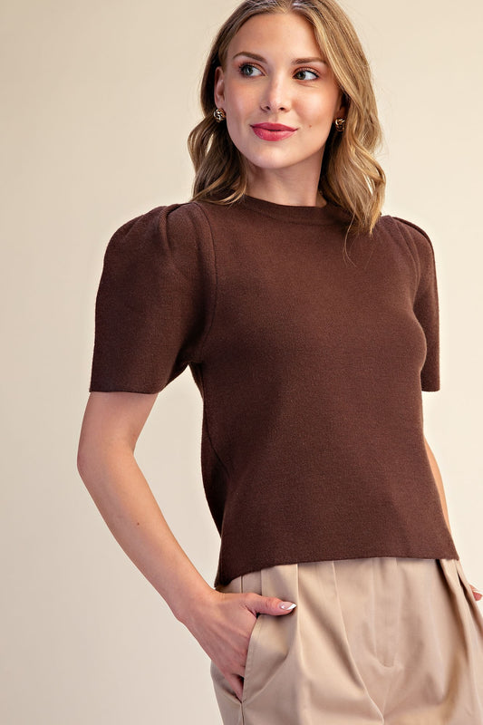 Cash Puff Sleeve Knit Top