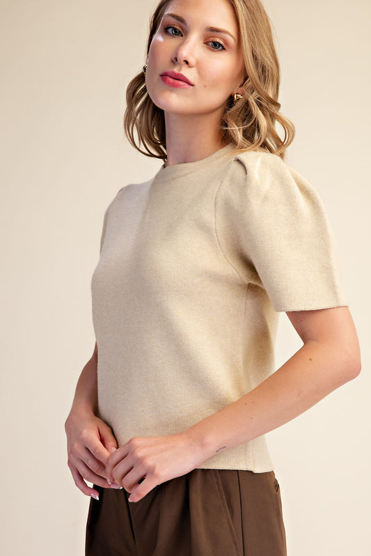 Cash Puff Sleeve Knit Top