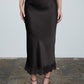 Adams Satin Lace Hem Back Slit Pencil Midi Skirt