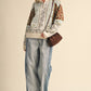 Paisley Knit Mock Neck Half Zip Pullover Sweater
