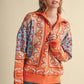 Paisley Knit Mock Neck Half Zip Pullover Sweater