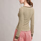 Tea Striped Contrast Trim Scoop Neck Top