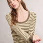 Tea Striped Contrast Trim Scoop Neck Top