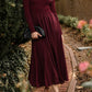 Attention Ribbed Mock Neck Satin Twofer Midi Dress