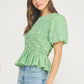Covington Wavy Smocking Detail Short Puff Sleeve Top