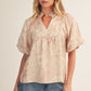 Bronx Puff Sleeves Ruffled Neck Floral Jacquard Top