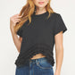 Paducah Ruffle Frill Asymmetric Hem Mixed Media Knit Tee Top