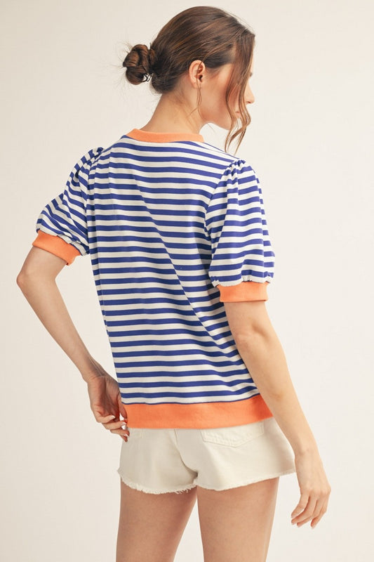 Exit Rib Band Binding Detail Stripe Top