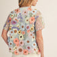 3D Floral Applique Sheer Mesh Layered Top