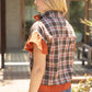 Harvest Silver Grommet Solid Suede Contrast Plaid Top