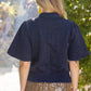 Metallic Speck Smocked Hem Solid Top