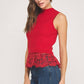 Richmond Lace Contrast Mock Neck Sleeveless Knit Top