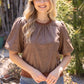 Faux Leather Puff Sleeve