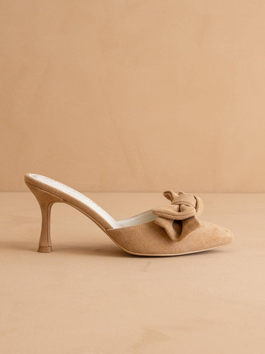 The Jane | Sand Pointed Toe Bow Accent Spring Kitten Heel