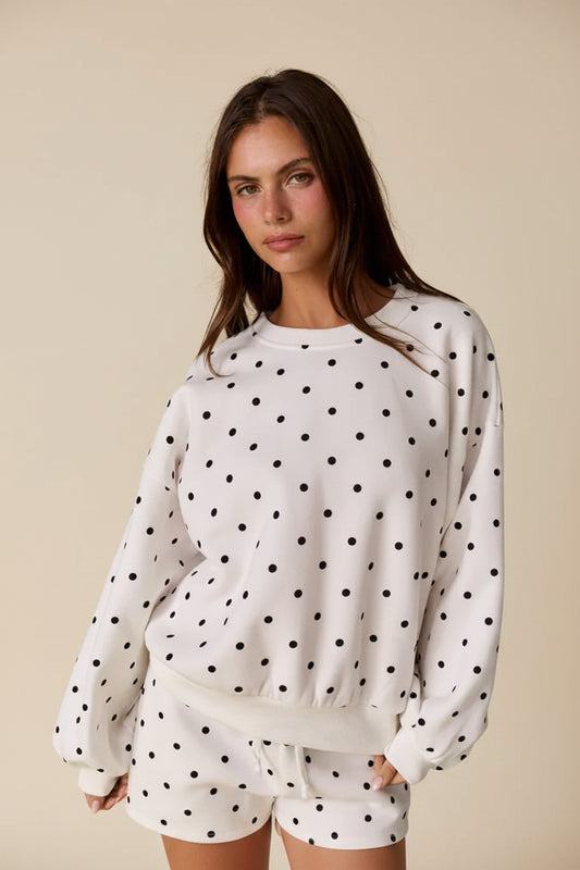 Zoey Crewneck Polka Dot Fleece Crewneck Sweatshirt