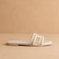 The Ena | White H Cutout Raffia Slide