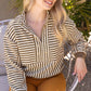 Pacific Open V-Neck Grommet Detail Striped Knit Top
