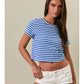 Emmy Short Sleeve Round Neck Stripe Crop T-Shirt