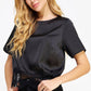 Hopins Lace Trim Short Sleeve Satin Tee Top
