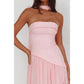 Ashley Strapless Bandeau Halter Pink Maxi Dress