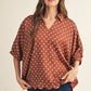 Cab Drop Shoulder Half Dolman Sleeve Polka Dot Top