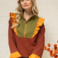 Address Quarter Zip Color Block Textured Knit Top