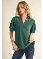 Valley Short Raglan V Neck Solid Top with Rib Contrast