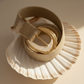 Two-Tone Sculpted Curve Buckle Raffia Belt