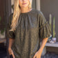 Stadium Ruffle Puff Sleeve Metallic Animal Print Top