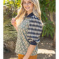 Diamond Quarter Zipper Diamond Multi Contrast Print Knit Top