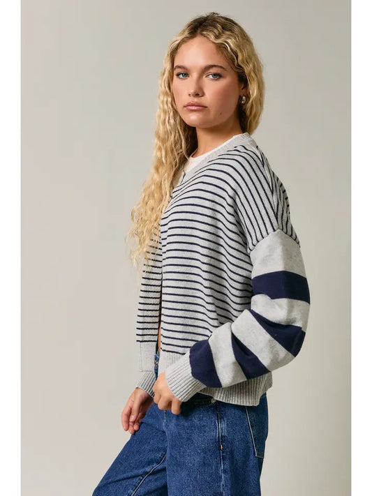 Bryce Open Front Stripe Sweater Cardigan