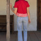 Paducah Ruffle Frill Asymmetric Hem Mixed Media Knit Tee Top