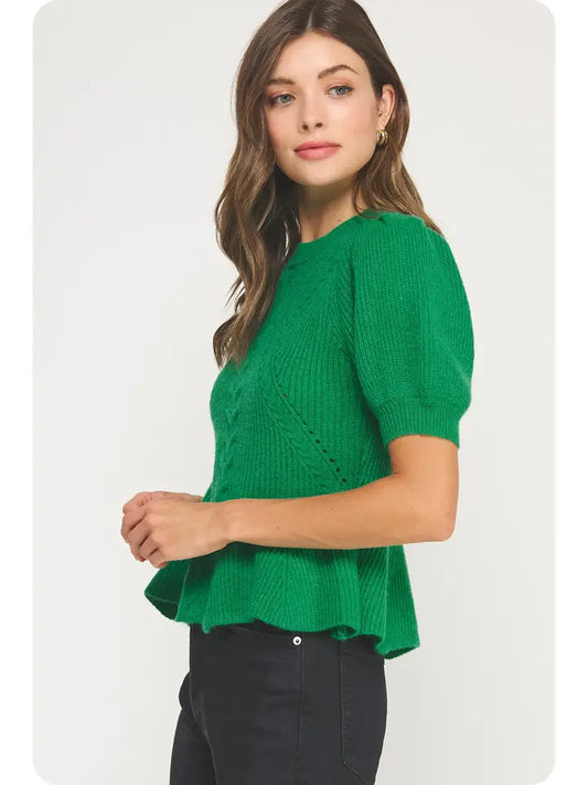 Xaviaer Flared Puff Sleeve Knit Sweater