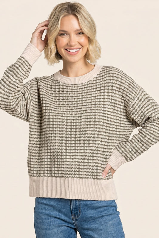 Charlotte Waffle Textured Crew Neck Sweater
