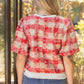 Eternal Solid Ribbed Band Bubble Sleeve Plaid  Top